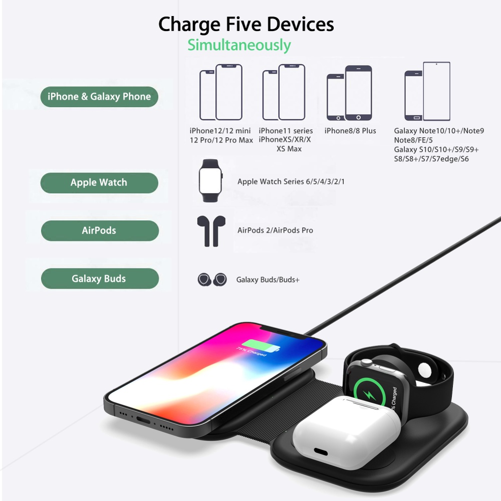 Wireless Charger Station Magnetic Folding 3 In1 Fast Charging Stand Dock black - Image 3