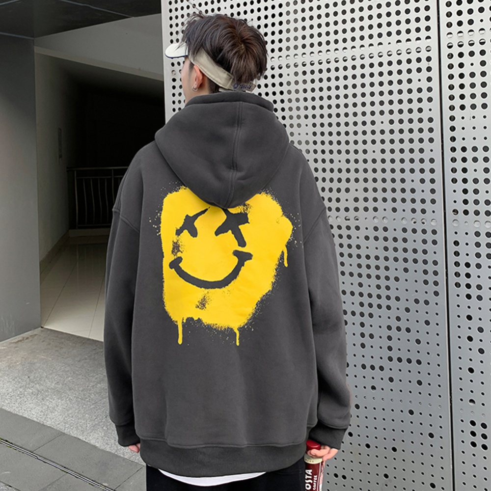 Men's Hoodie Autumn Smile-face Printing All-match Long-sleeve Hooded Sweater Black _M - Image 3