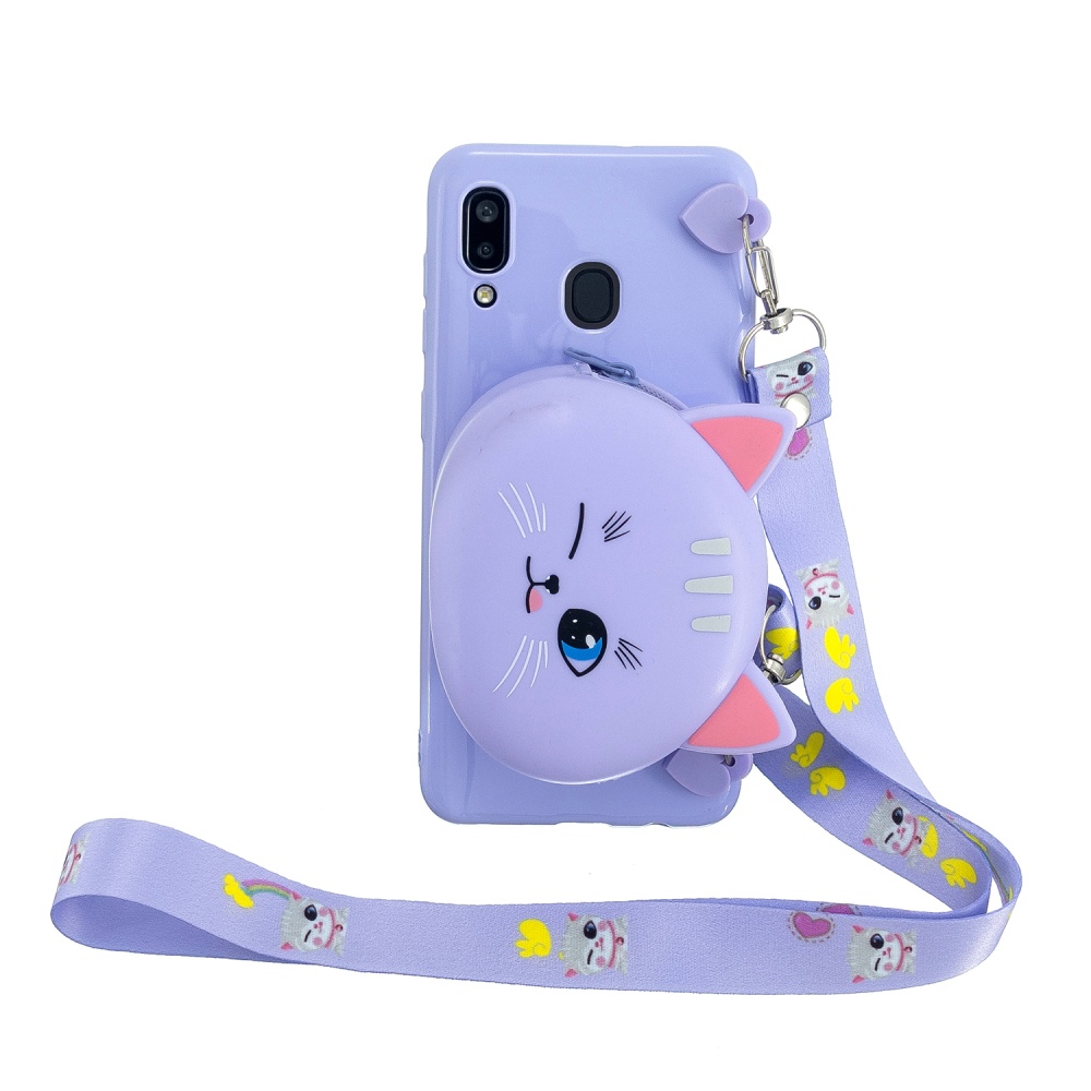 For Samsung A10/A20/A30 Case Mobile Phone Shell Shockproof TPU Cellphone Cover with Cartoon Cat Pig Panda Coin Purse Lovely Shoulder Starp P - Image 3