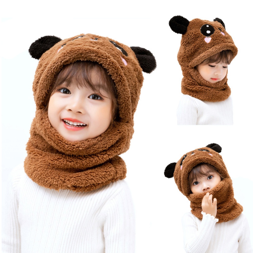 Children's Hat Coral Fleece Cute Ear Cap With Scarf For 5-9 Years Old Kids gray - Image 2