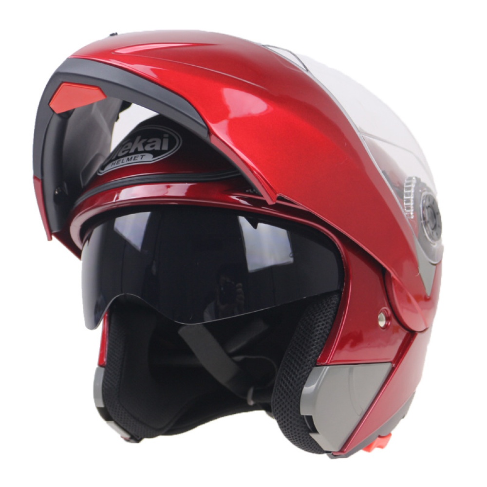 105 Full Face Helmet Electromobile Motorcycle Transparent Lens Protective Red M - Image 2