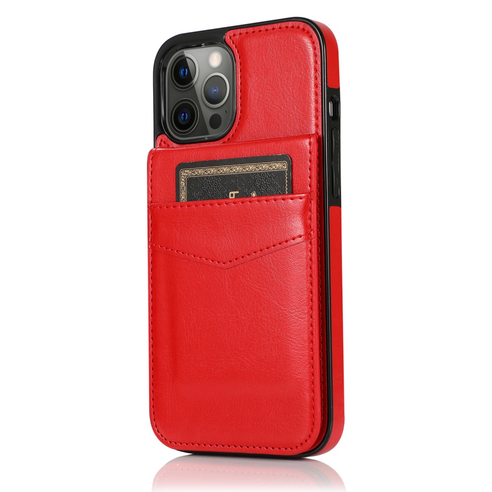 Mobile Phone Case Solid Color Plug-in Card Protective Cover For Iphone12 red_iphone 12promax 6.7 - Image 3