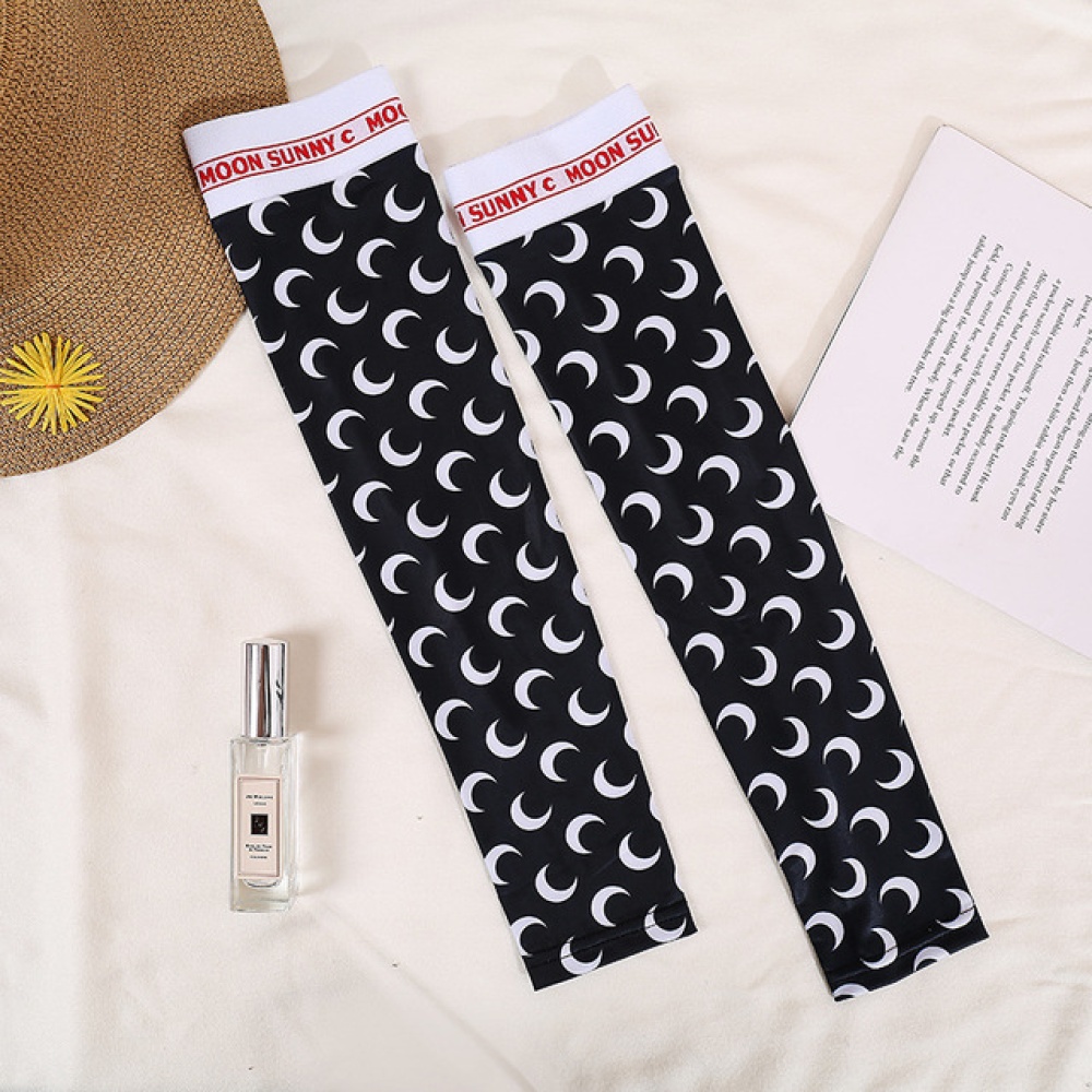 Women Summer Sun-protective Sleeve Female Crescent Moon Pattern Sunscreen Oversleeve Sport moon black_One size - Image 3