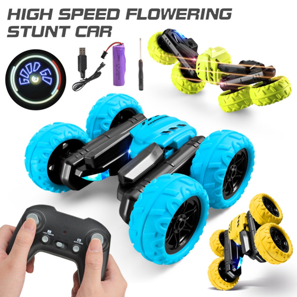 Kids Remote Control Car Toy 360 Degree Rotate Rc Cars Double-sided Light Led Display Stunt Drift blue - Image 3