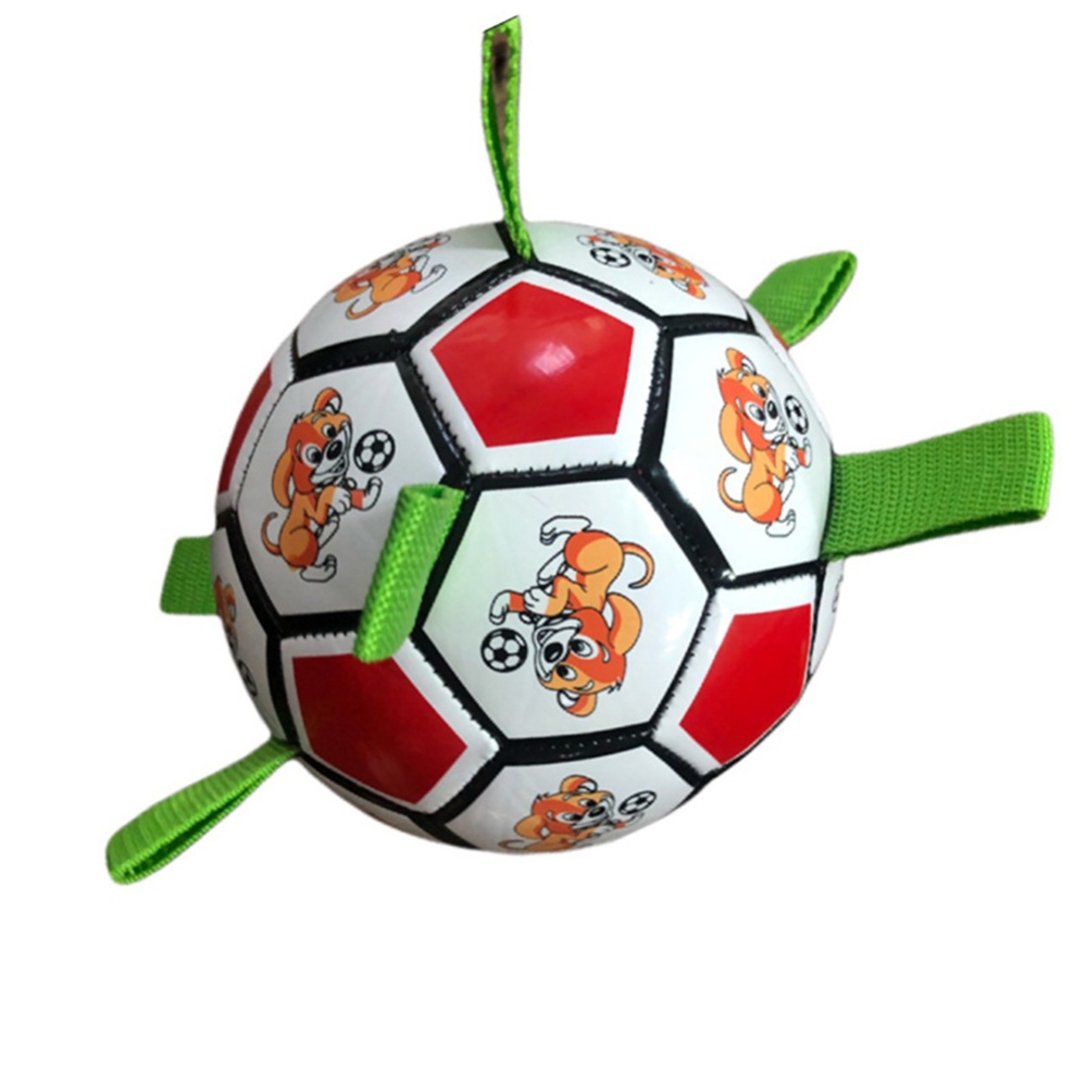 Pet Dog Soccer Toys With Rope Bite-resistant Chewing Toy Outdoor Multifunctional Interactive Training red and white - Image 3