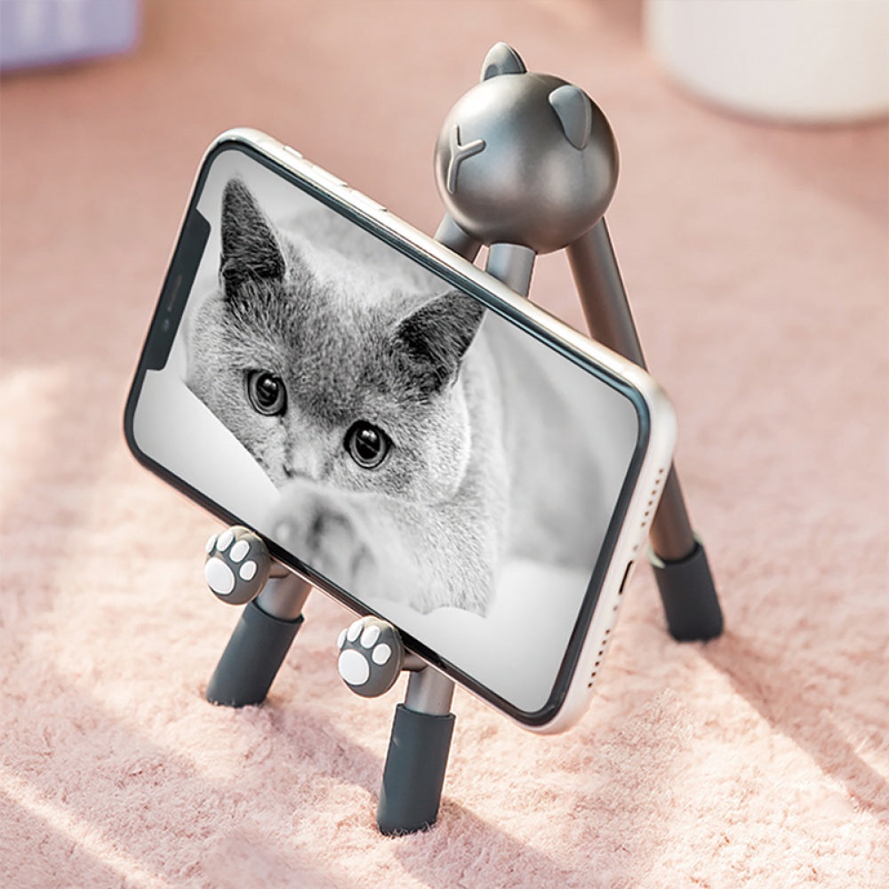 Phone Holder Cartoon Cat Style Metal Foldable Extend Support Mobile Desktop Stand Space gray - Image 3