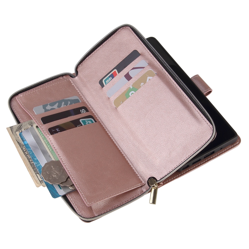 For Samsung A51 5G/A71 5G/Note 10 pro Pu Leather Mobile Phone Cover Zipper Card Bag + Wrist Strap Rose gold - Image 3