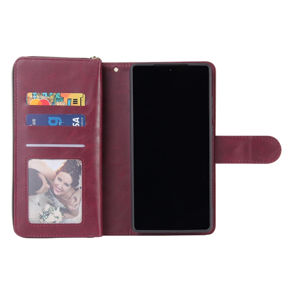 For Samsung A51 5G/A71 5G/Note 10 pro Pu Leather Mobile Phone Cover Zipper Card Bag + Wrist Strap Red wine - Image 3