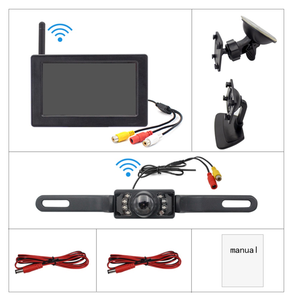 4.3Inches 2.4G Wireless Rear Camera Parking Aid License Plate Frame Move Backward Image System black - Image 3