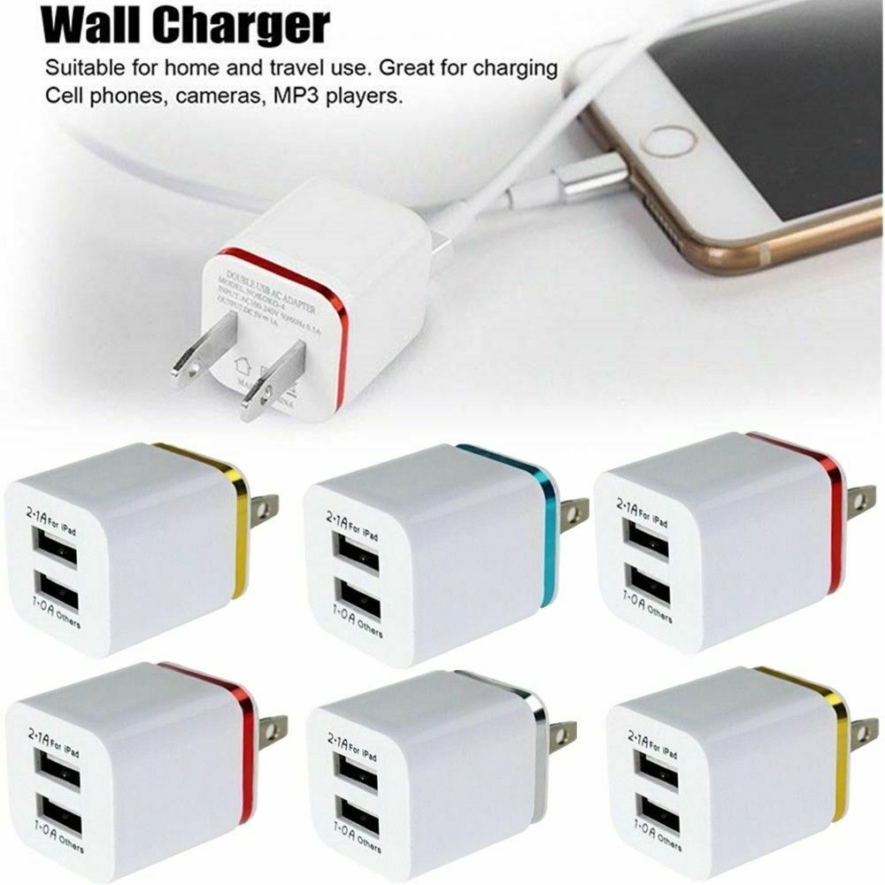 USB Double Wall Fast Charger Adapter 1A 2A 5V for Android / Galaxy iPhone red - Image 3