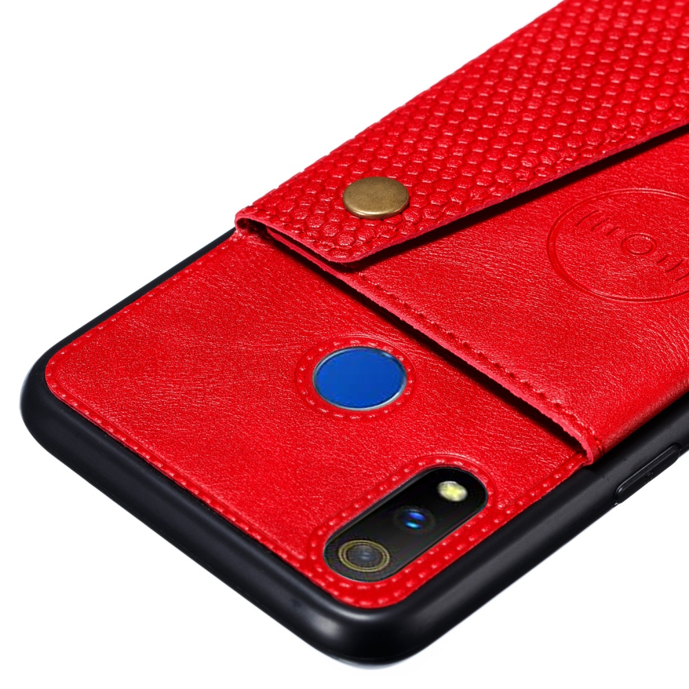 For OPPO Realme 3 PU Leather Flip Stand Shockproof Cell Phone Cover Double Buckle Anti-dust Case With Card Slots Pocket red - Image 3