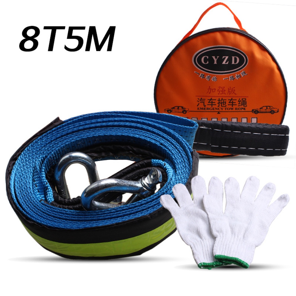 5M 8 Tons Tow Cable Car Towing Rope with Hooks High Strength Nylon Heavy Duty Emergency blue - Image 3