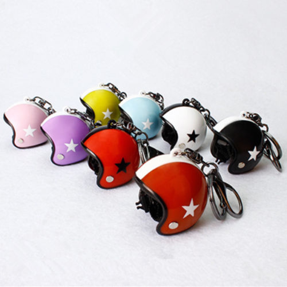 3D Car Motorcycle Motor Bicycle Crash Helmet Key Fob Chain Ring Keychain Dark blue cap white star - Image 2