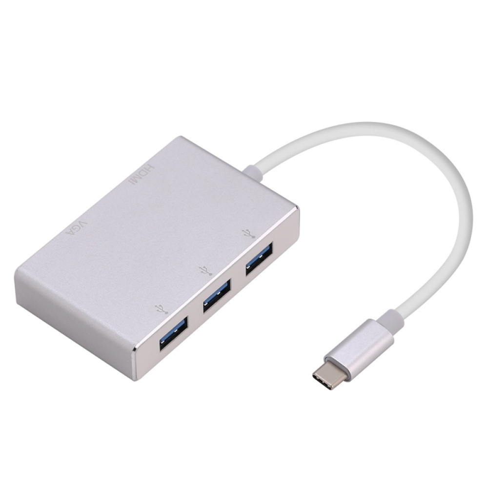 5 in 1 USB-C to 2K HDMI 1080P VGA Adapter Thunderbolt 3 Port Compatible USB 3.0 Converter for Macbook Samsung Silver - Image 3