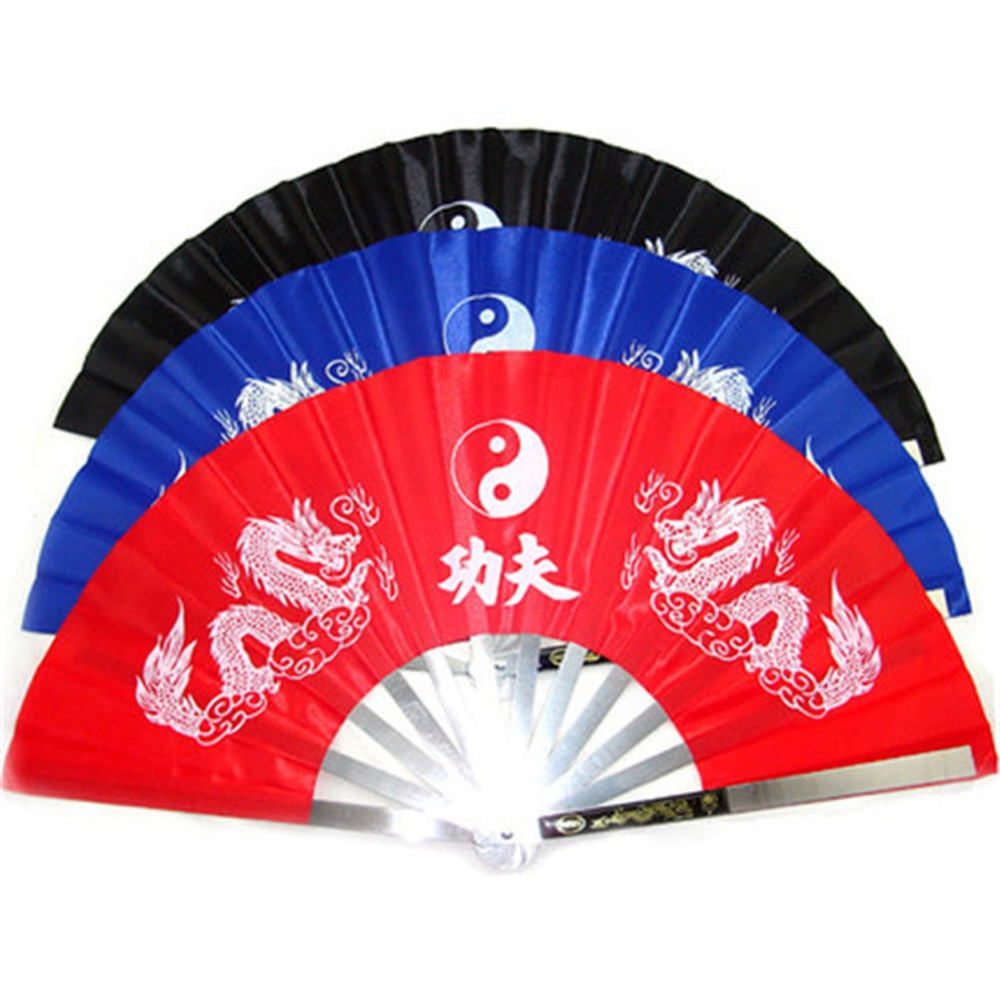 Fans Stainless Steel Frame Chinese Tai Chi Martial Arts Tools Fan Black - Image 3