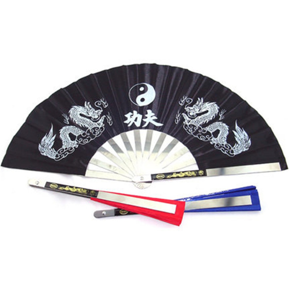 Fans Stainless Steel Frame Chinese Tai Chi Martial Arts Tools Fan Black - Image 2