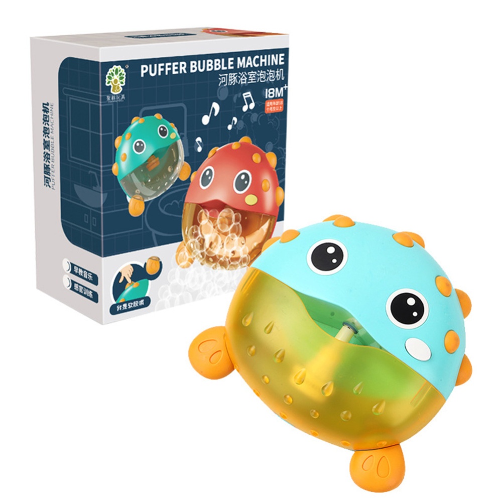 Puffer Fish Music Bubble Machine Built-in 12 Classic Songs Funnny Children Bath Toys blue - Image 3