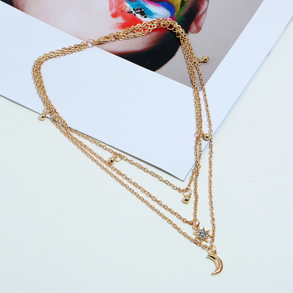 Women Necklace Alloy Multilayer Star Moon Shape Pendant Electroplating Golden - Image 2