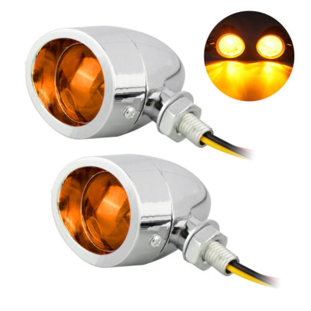 Chrome Motorcycle Turn Signal Amber Lights Indicator Silver - Image 2