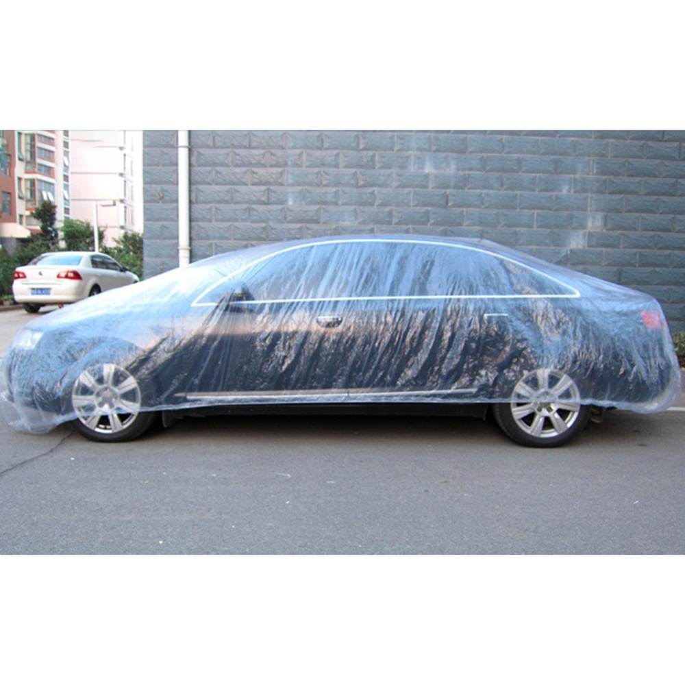 Disposable Car Cover Waterproof Transparent Plastic Dustproof Rain Covers White transparent_L - Image 3