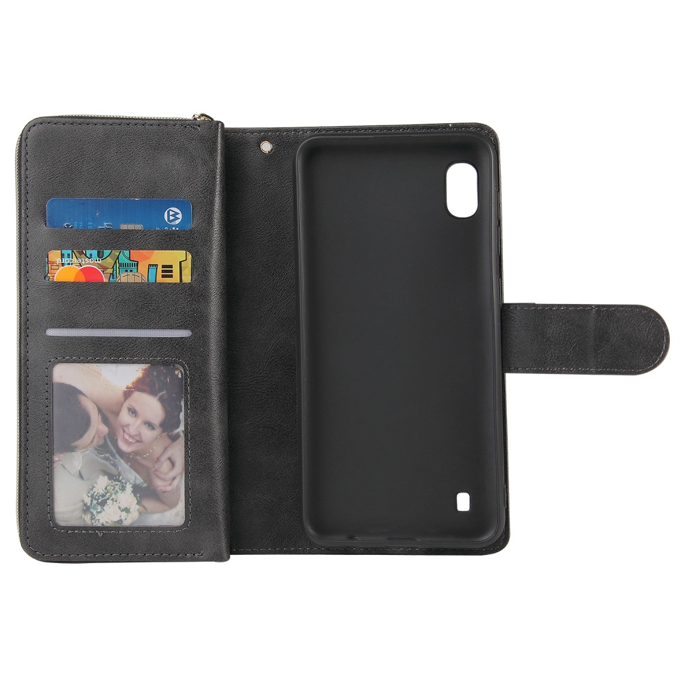 For Samsung A10/A20/A30/A50/A30S/A50S Pu Leather Mobile Phone Cover Zipper Card Bag + Wrist Strap black - Image 3