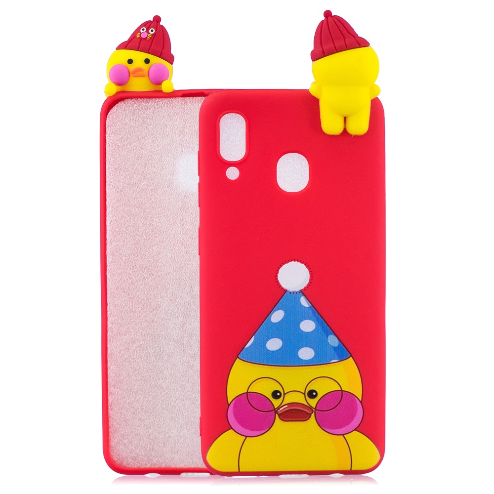 For Samsung M20 3D Cute Coloured Painted Animal TPU Anti-scratch Non-slip Protective Cover Back Case Rose red - Image 3