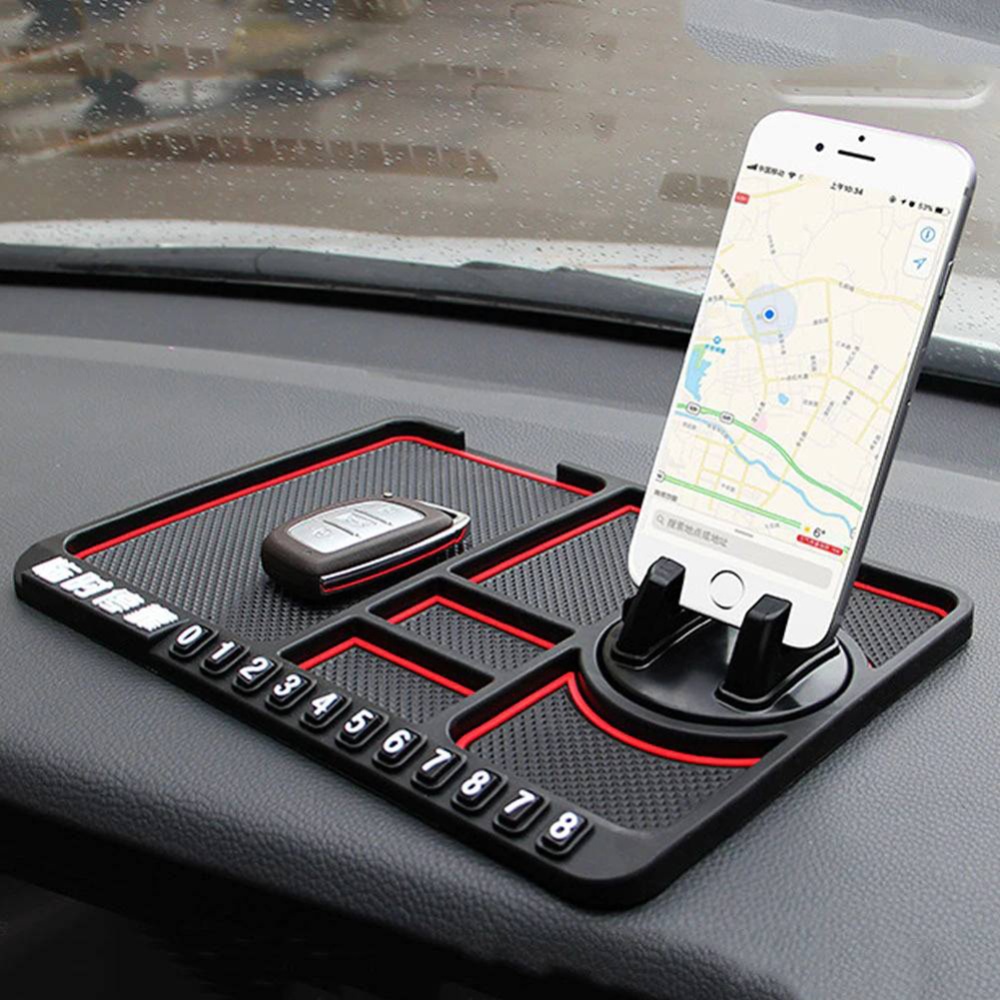 4 In 1 Multifunctional Car Phone Holder Anti-slip Pad Navigation Dashboard Wear-resistant Mat Supplies Universal Application Red - Image 3