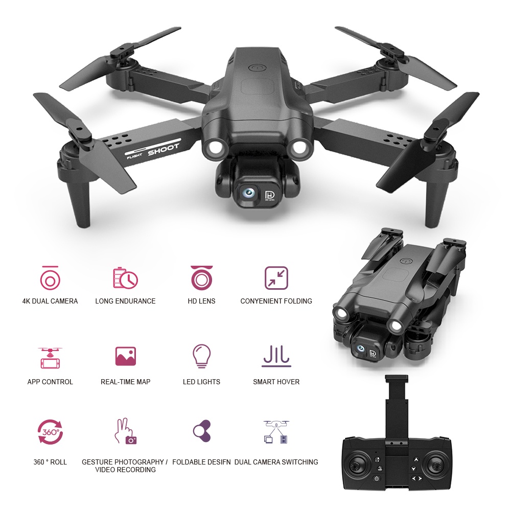 Gt2pro Folding Drone Hd 4k Dual Camera Aerial Photography Quadcopter Remote Control Aircraft Gray - Image 3