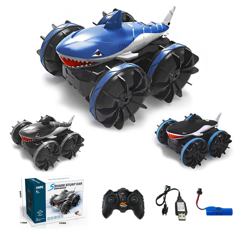 1:24 Four-wheel Drive Stunt Car Amphibious Shark Head Gesture Sensing Drift Remote Control Model Toy Blue - Image 3