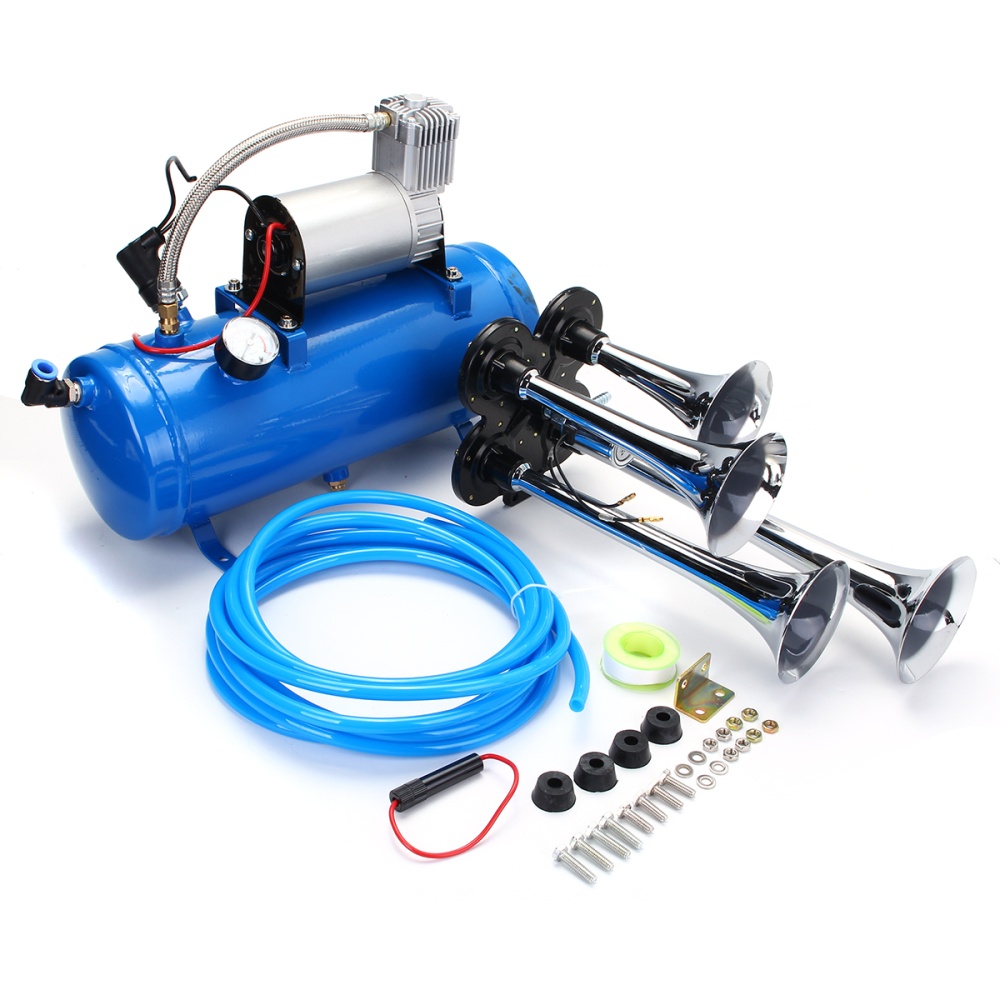 6L 150Psi Chrome Trumpet Vehicle Air Horn 12V Compressor Tubing for Car 4 horn + compressor - Image 3