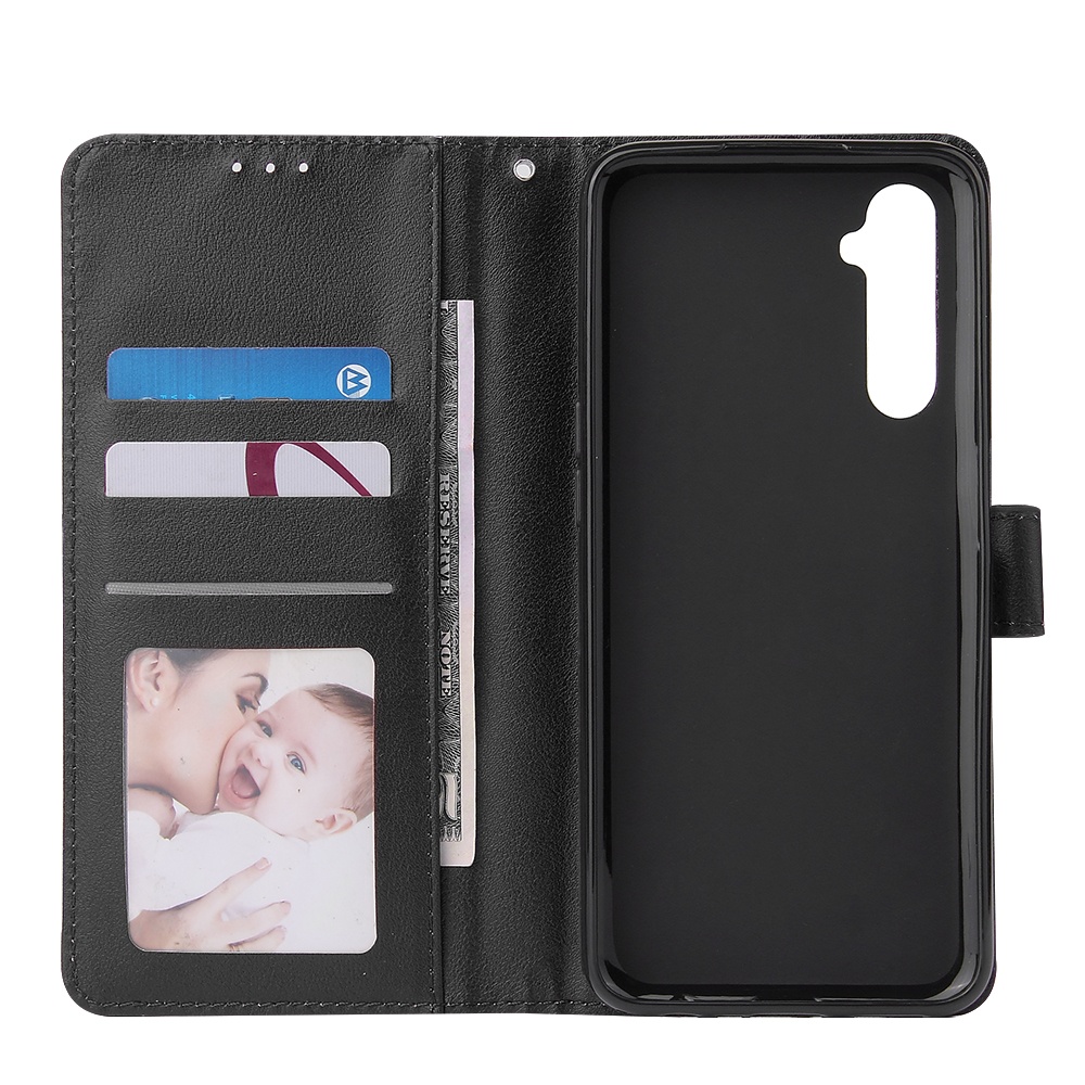 For OPPO Realme C3/Realme 6 PU Leather Mobile Phone Cover with 3 Cards Slots Frame black - Image 3