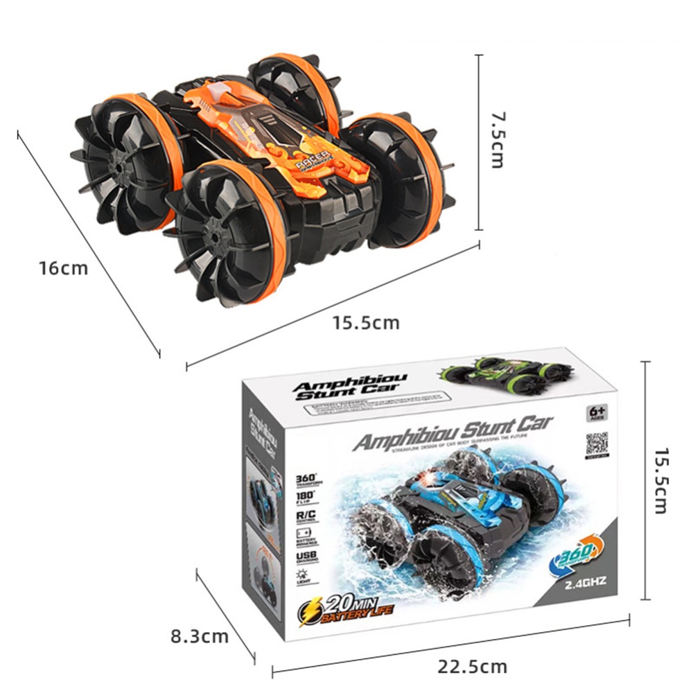 2.4g Amphibious Stunt RC Car Double-sided 360-degree Rotation Charging Electric Vehicle Model Toy Blue - Image 3