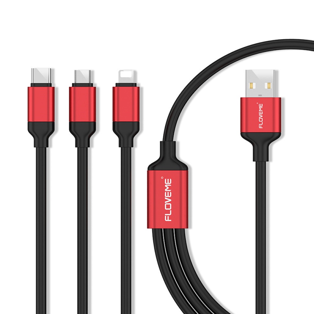 3-in-1 Type-C Multifunctional Charging Cable for iPhone Android Reddish black - Image 3