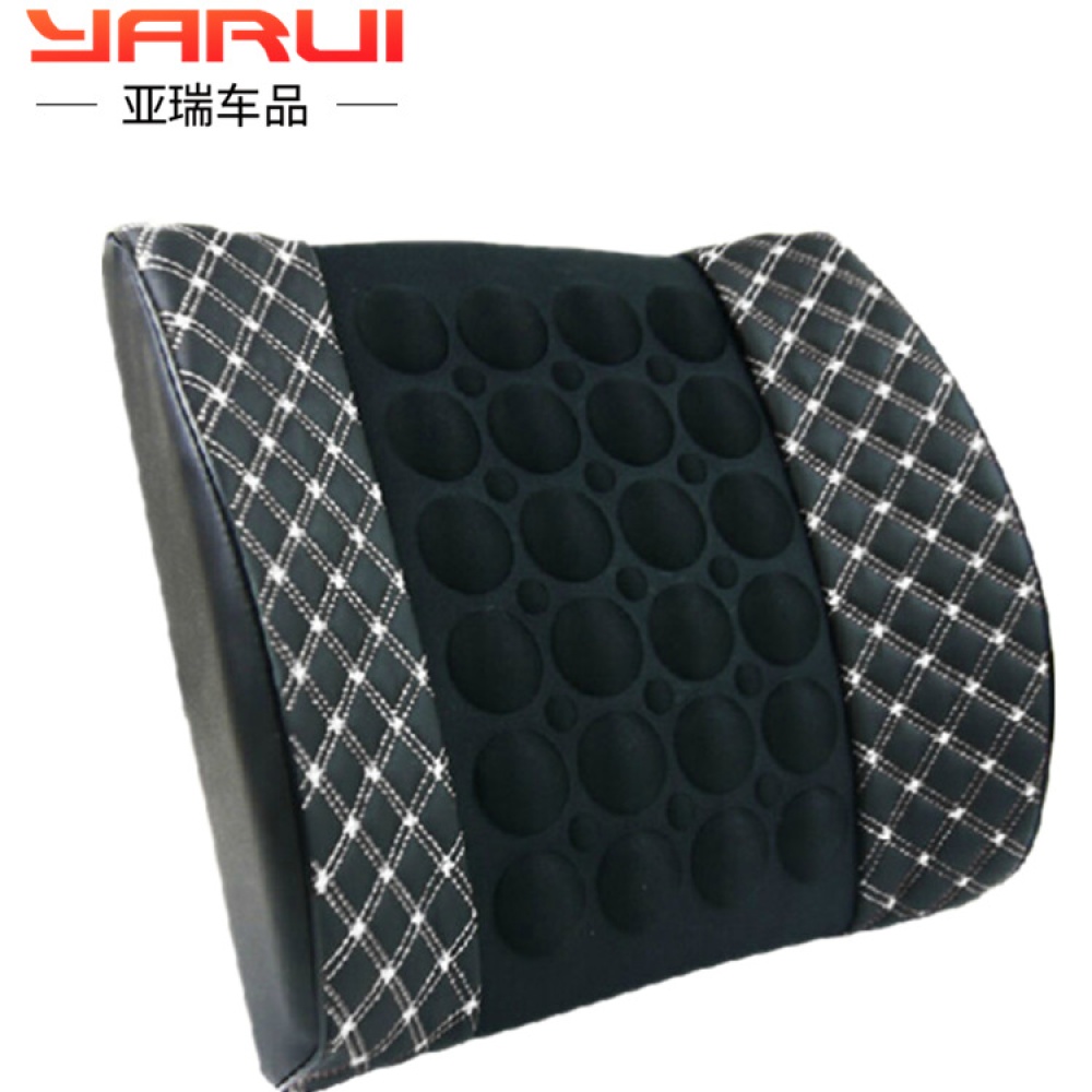 Waist Cushion Lumbar Support in Car Electric Massage Microfiber Leather Back White line_35*34*10(cm) - Image 3