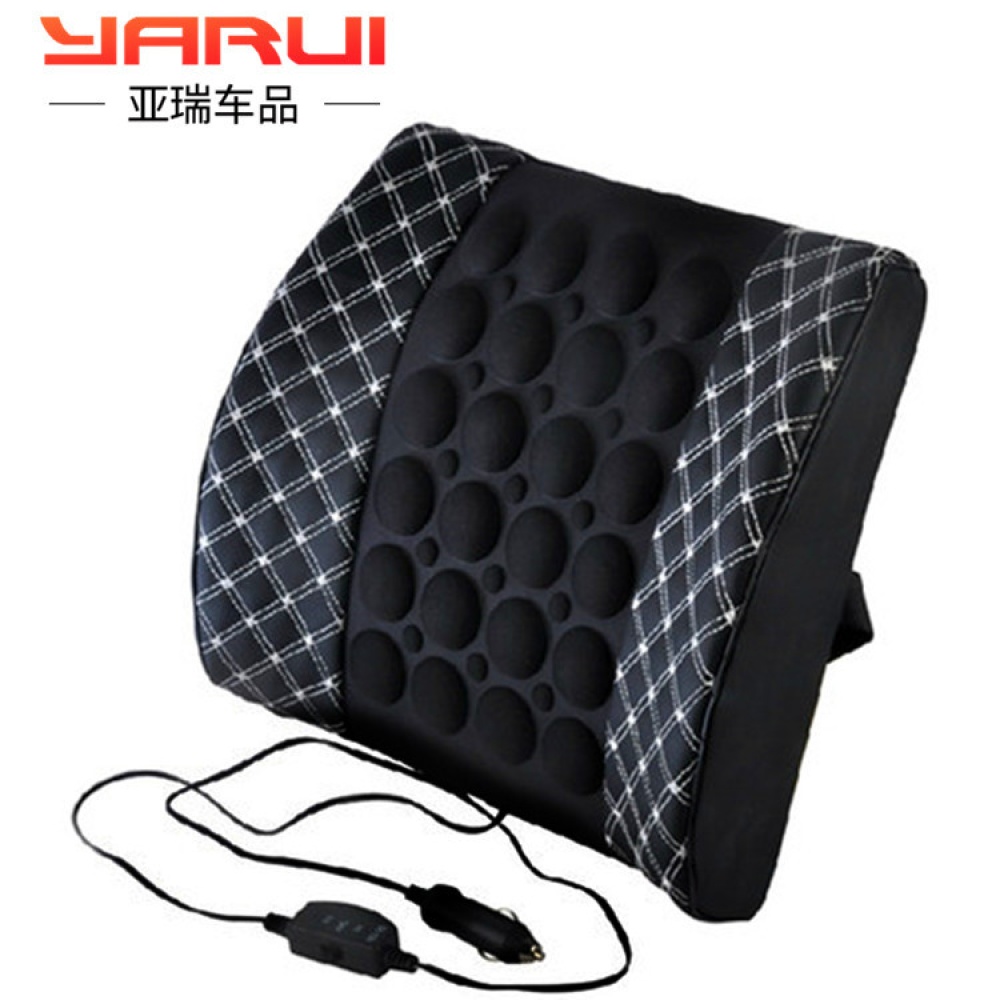 Waist Cushion Lumbar Support in Car Electric Massage Microfiber Leather Back White line_35*34*10(cm) - Image 2