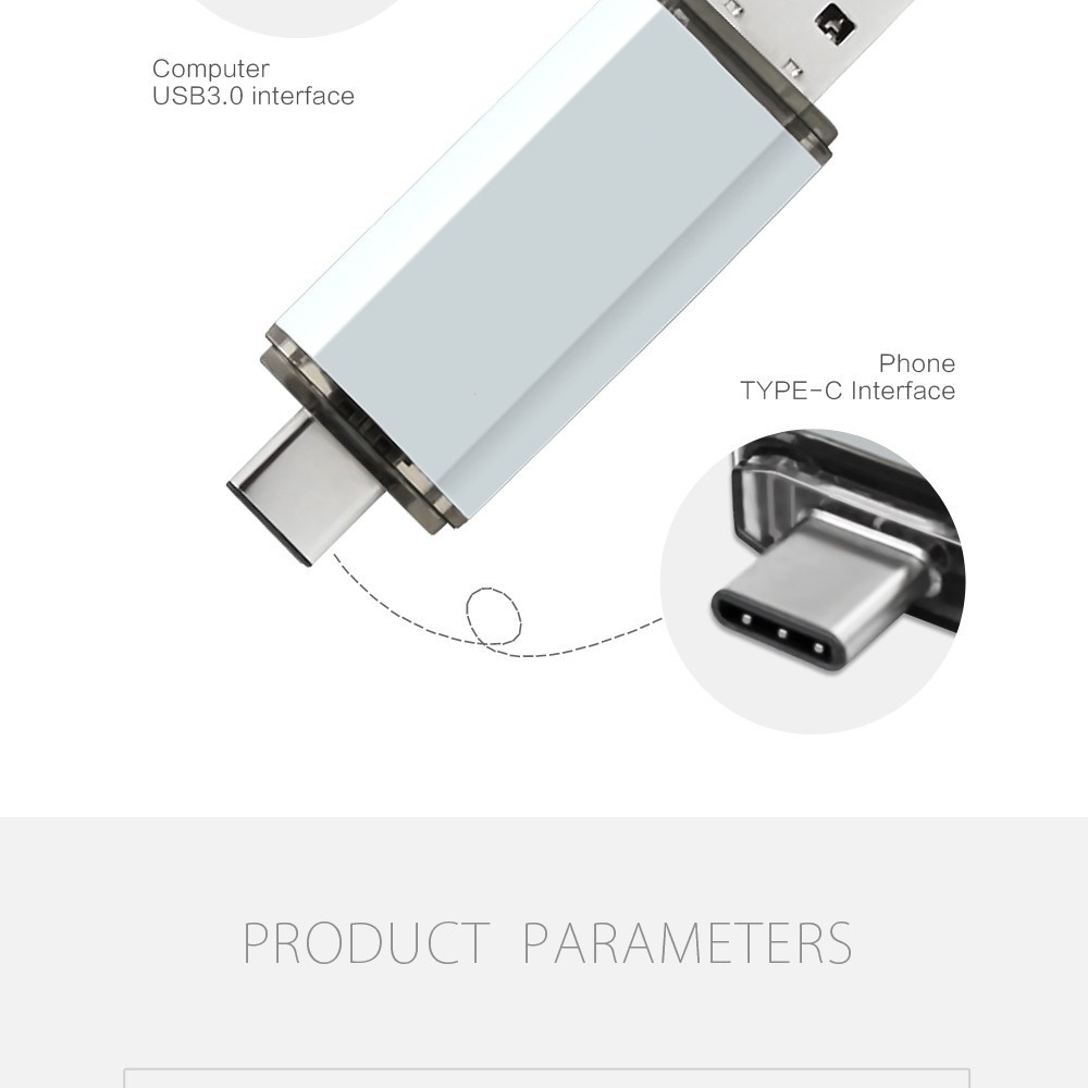 High Speed Type C USB3.1 U Disk L17- Aluminum Alloy Shell USB Flash Drive Silver_128G - Image 2