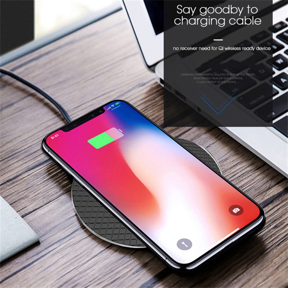 10w Wireless Charger Round Desktop Fast Charging Adapter for IPhone 8p Xr Xiaomi 9 Samsung Huawei Black - Image 3