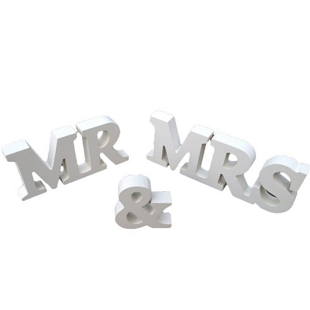 White Mr and Mrs Letters Sign Wooden Standing Table Prop Wedding Decoration Supply