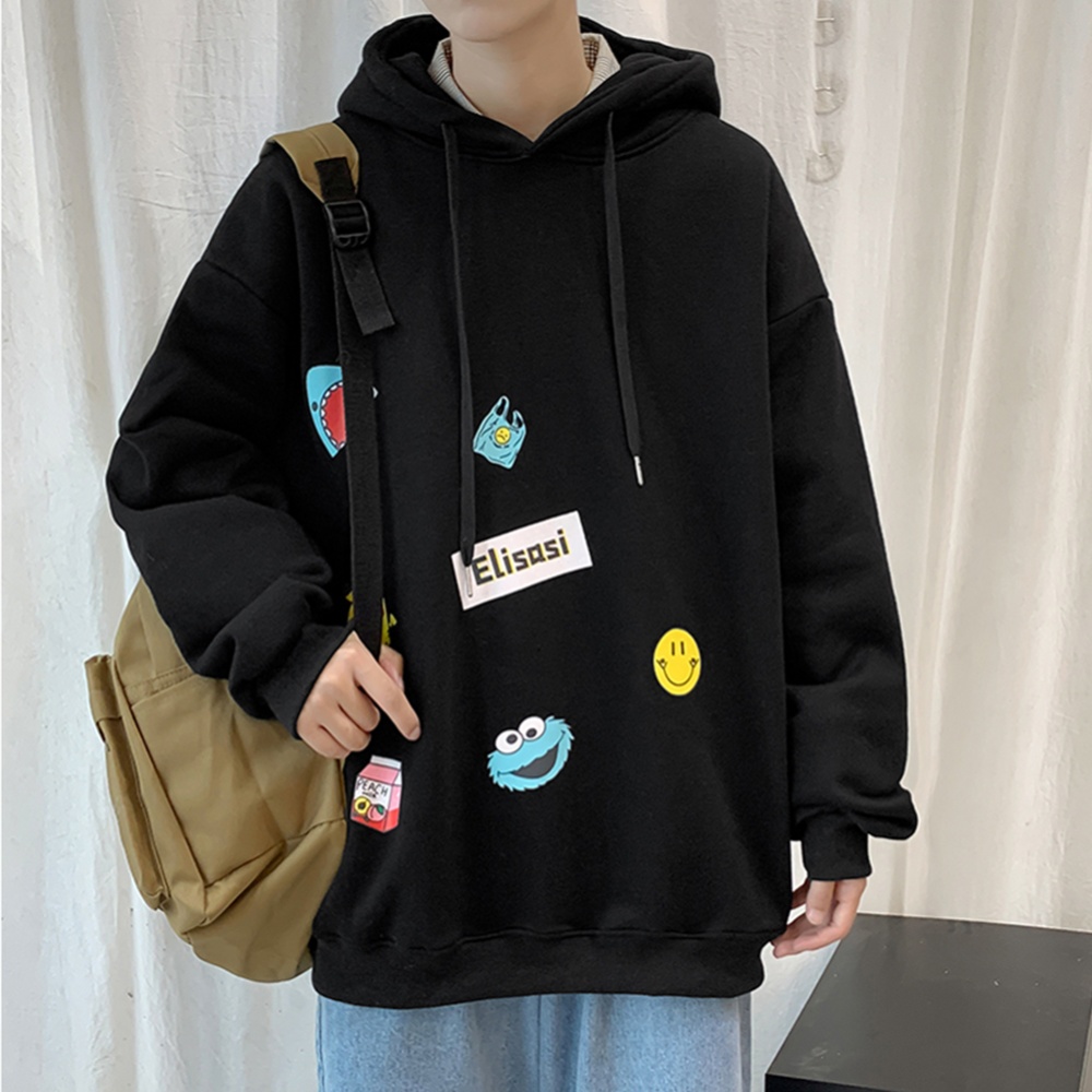 Men's Hoodie Fall Winter Cartoon Print Large Size Loose Long-sleeve Hooded Sweater Black _M - Image 3