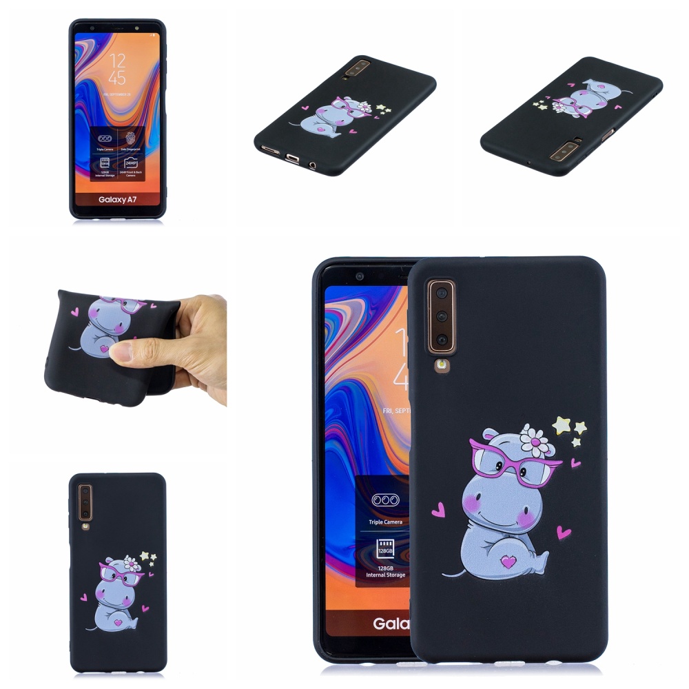 For Samsung A7 2018 Cartoon Lovely Coloured Painted Soft TPU Back Cover Non-slip Shockproof Full Protective Case with Lanyard sapphire - Image 3