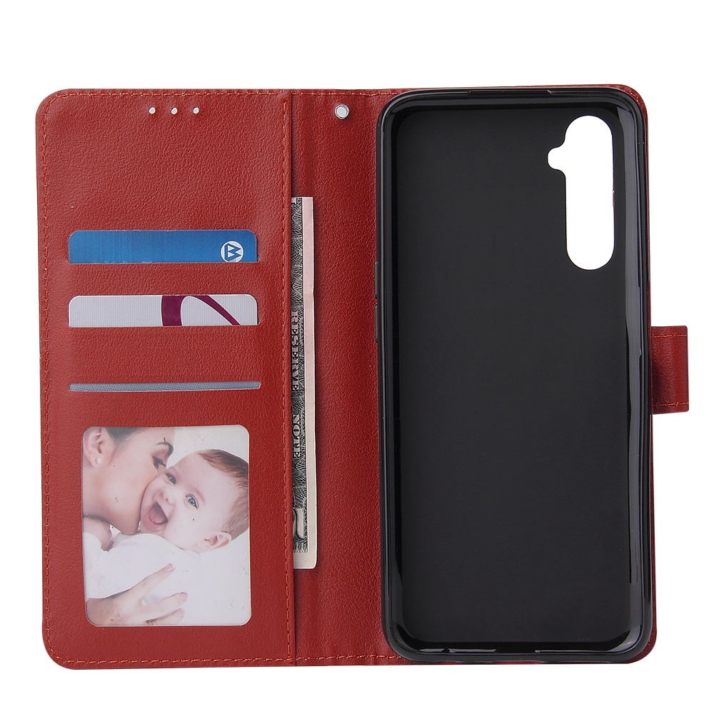 For OPPO Realme C3/Realme 6 PU Leather Mobile Phone Cover with 3 Cards Slots Frame red - Image 3