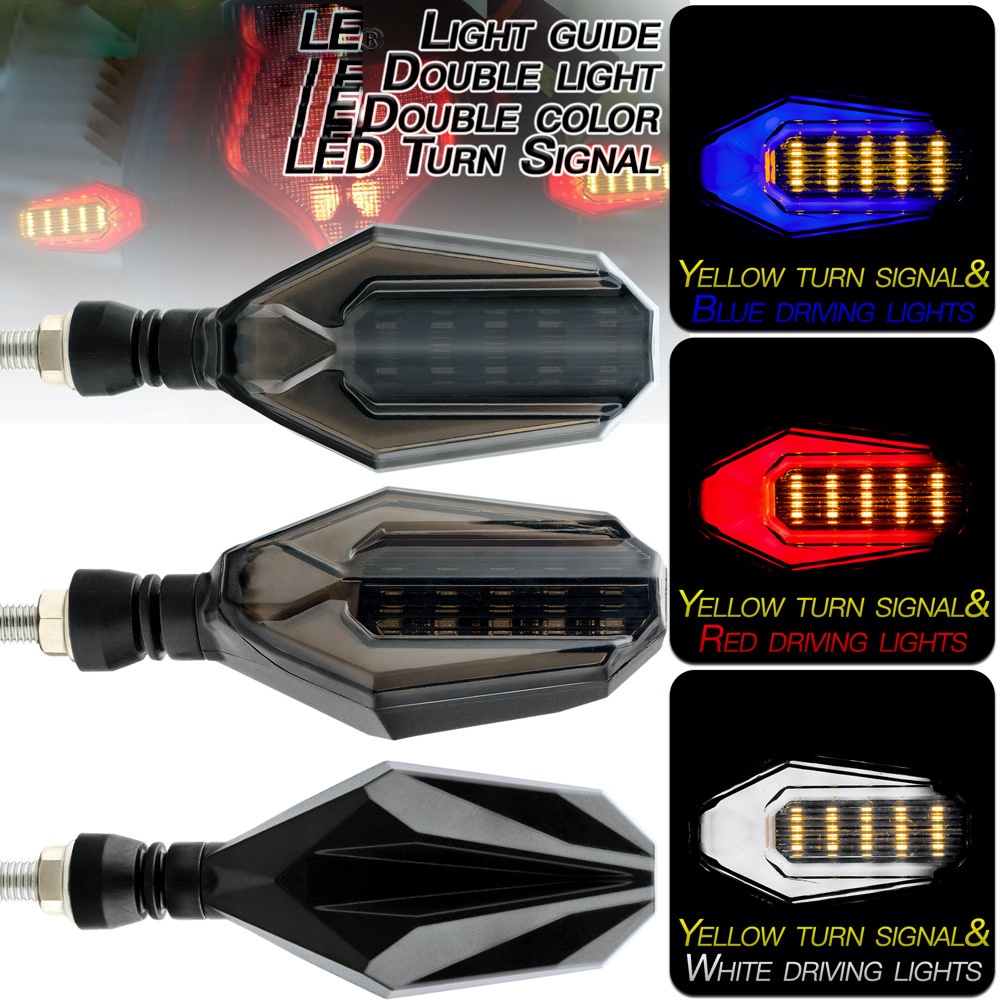 1 Pair Motorcycle Light Dual Color Led Daytime Running Turn Signal Yellow + white light - Image 2