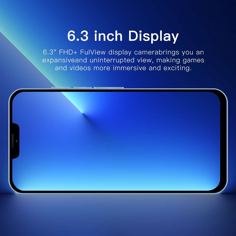 6.3 inch HD I13promax Smart Phone Face Recognition MTK6582 Quca Core 1GB RAM 8GB ROM Android 6.0 Blue US Plug - Image 3