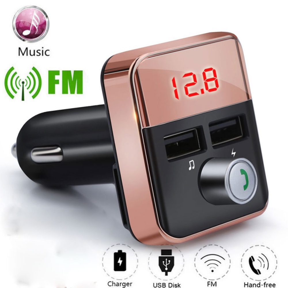 Car Mp3 Player Fm Transmitter Bluetooth-compatible Hands-free Dual Usb Wireless Charger black + rose gold - Image 2