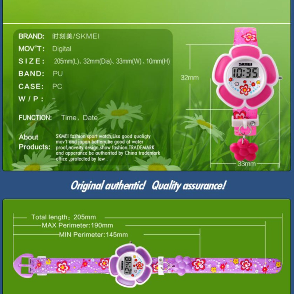 SKMEI Children Watch Cute Flower-shaped Dial Jelly Color Fashion Student Girls Wirstwatch Kids Gifts rose Red - Image 3