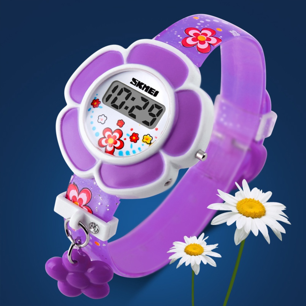 SKMEI Children Watch Cute Flower-shaped Dial Jelly Color Fashion Student Girls Wirstwatch Kids Gifts rose Red - Image 2