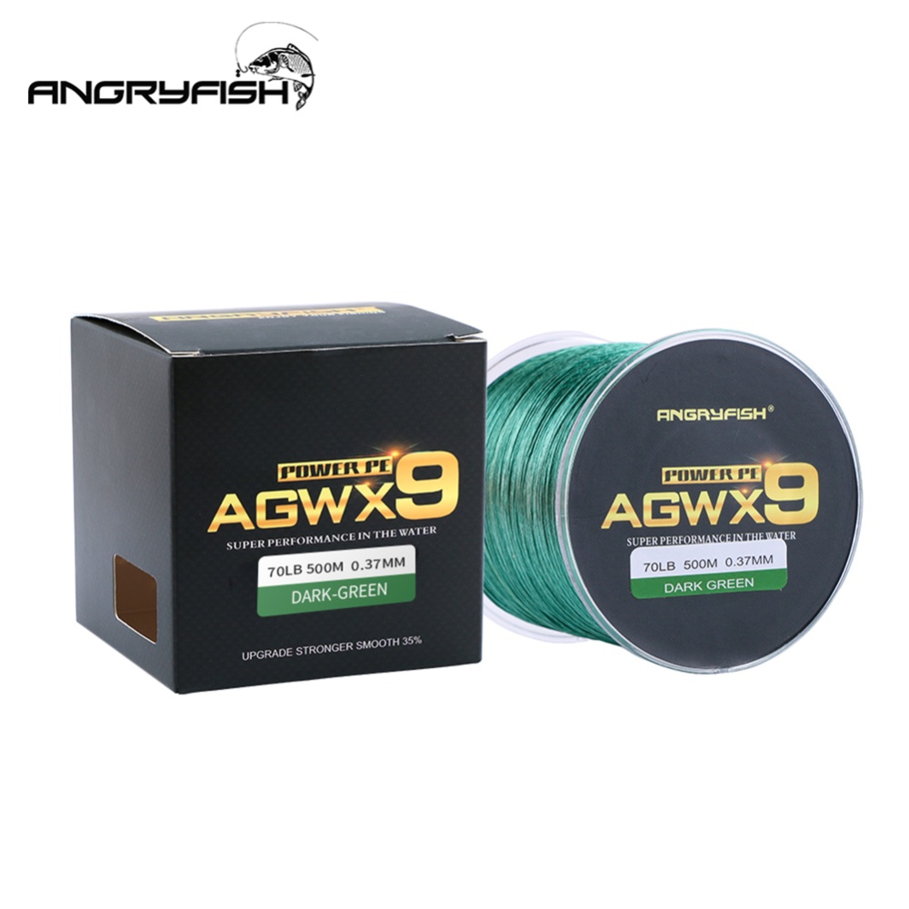 ANGRYFISH Diominate X9 PE Line 9 Strands Weaves Braided 500m/547yds Super Strong Fishing 15LB-100LB Dark Green 1.0#: 0.16mm/25LB - Image 3