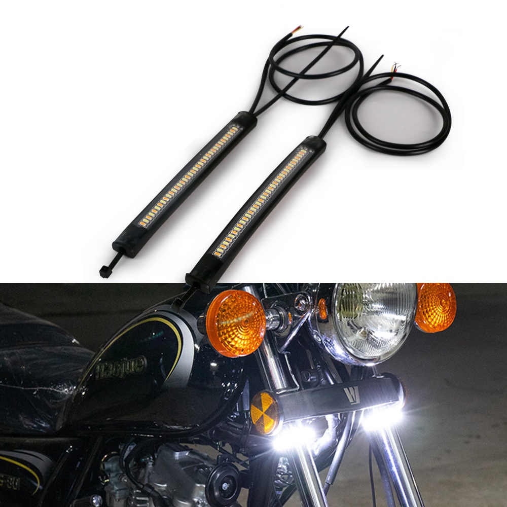 1 Pair Flexible Switchback Dual-color Motorcycle Led Fork Turn Signal Waterproof Daytime Running Light Strips Black - Image 2