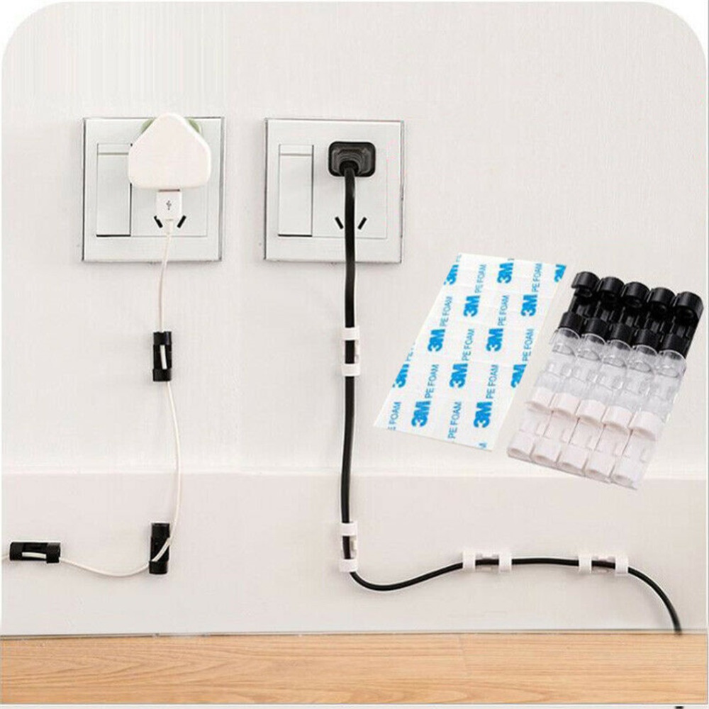 20pcs Wire Cable Management Organizer Cord Clips Holder Data Telephone Line Winder Sleeve black - Image 3