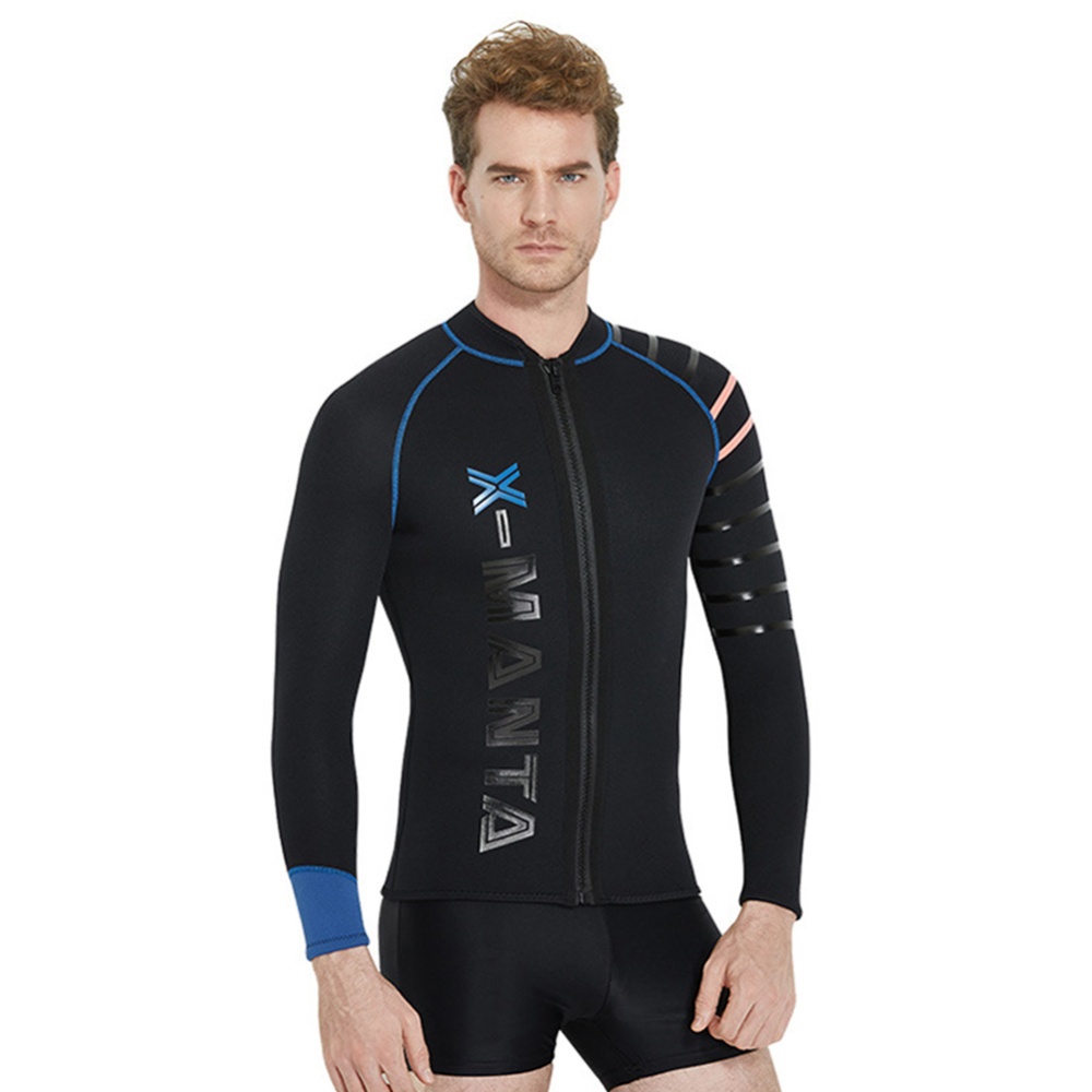 Diving Suit Jacket 3MM Front Zipper Thicken Warm Sunblock Winter Long Sleeve Swimwear black_XXL - Image 3